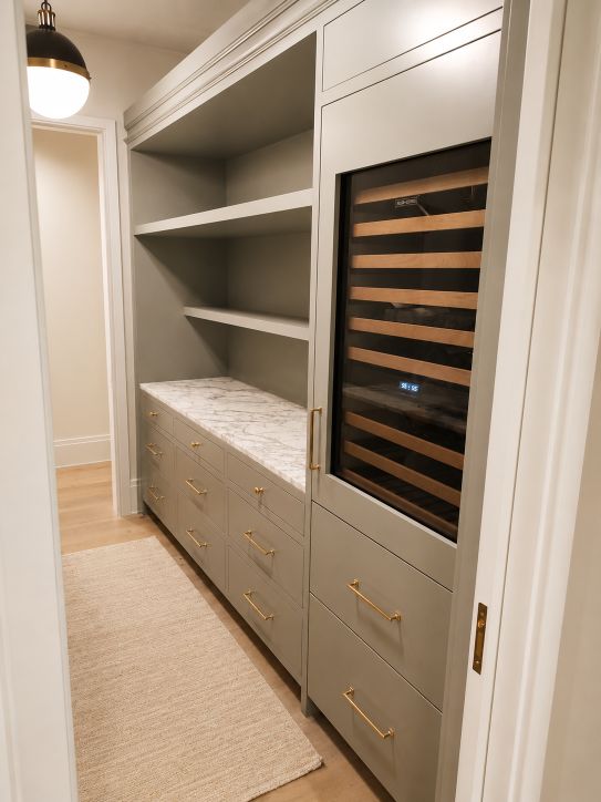 Custom built in bar cabinets with wine refrigerator