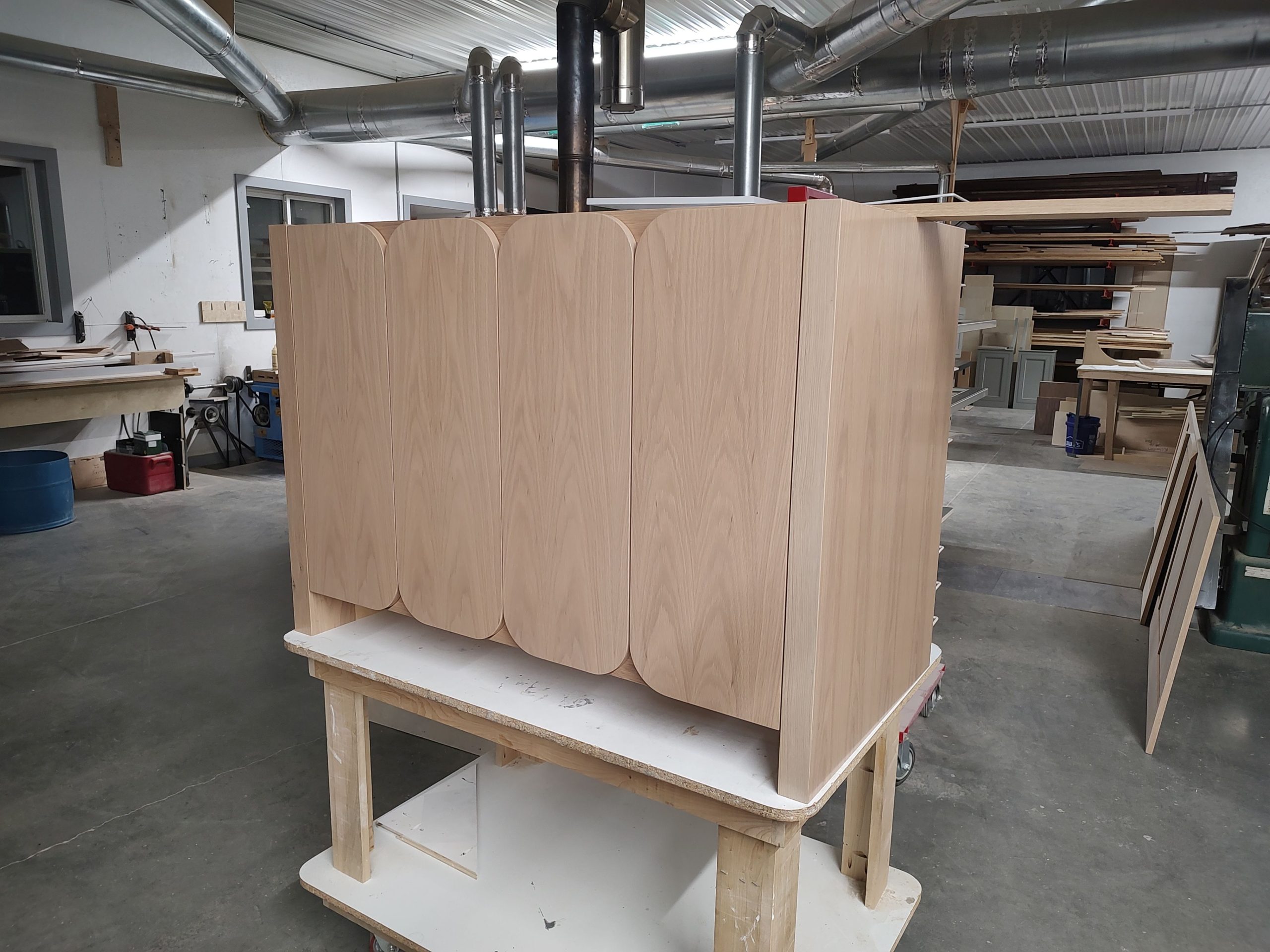 custom wooden paneling creating a cabinet