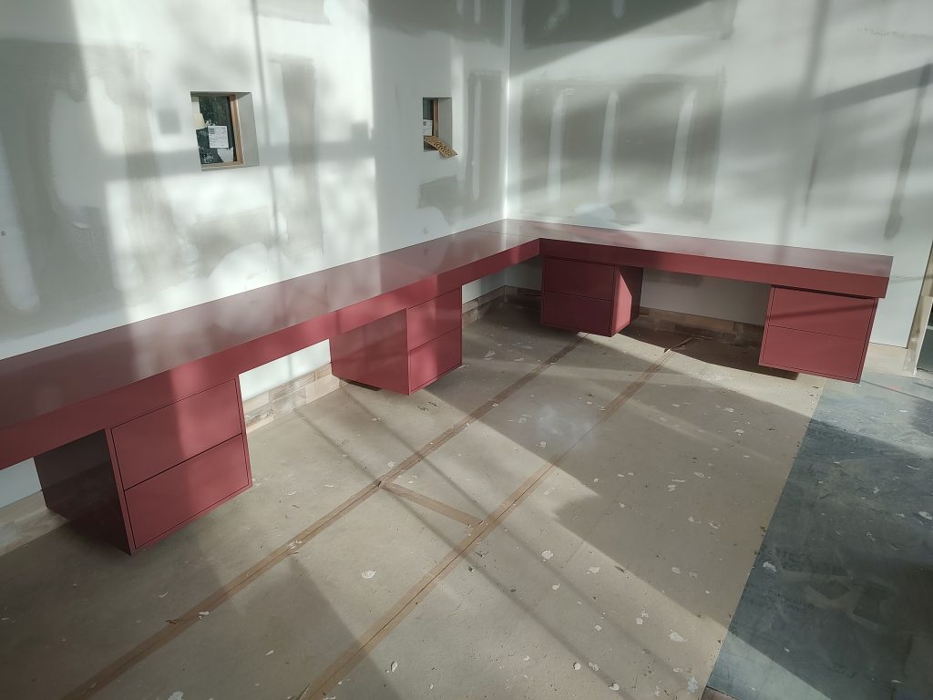 custom red cabinet seating